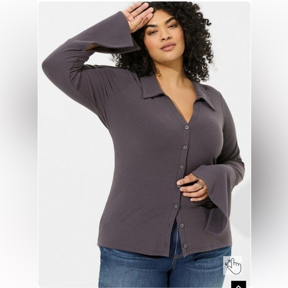 NWT Torrid Size 2 Super Soft Rib Button Front Flared
Long Sleeve Top - Picture 1 of 7